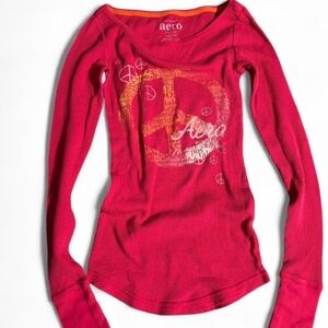 Aeropostale Hot Pink Long Sleeve Graphic Thermal Tee